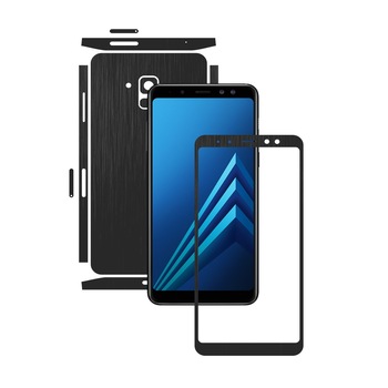 Samsung Galaxy A8+ Plus (2018) - Brushed Negru - Split Cut - Folie de protectie Carbon Skinz, Skin Adeziv Full Body Cover pentru Rama Ecran,Carcasa Spate si Laterale