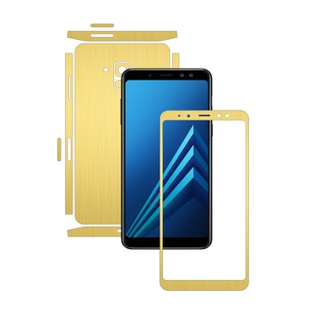 Samsung Galaxy A8+ Plus (2018) - Brushed Auriu - Split Cut - Folie de protectie Carbon Skinz, Skin Adeziv Full Body Cover pentru Rama Ecran,Carcasa Spate si Laterale