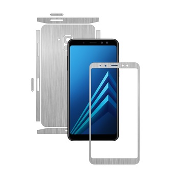 Samsung Galaxy A8+ Plus (2018) - Brushed Argintiu - Split Cut - Folie de protectie Carbon Skinz, Skin Adeziv Full Body Cover pentru Rama Ecran,Carcasa Spate si Laterale