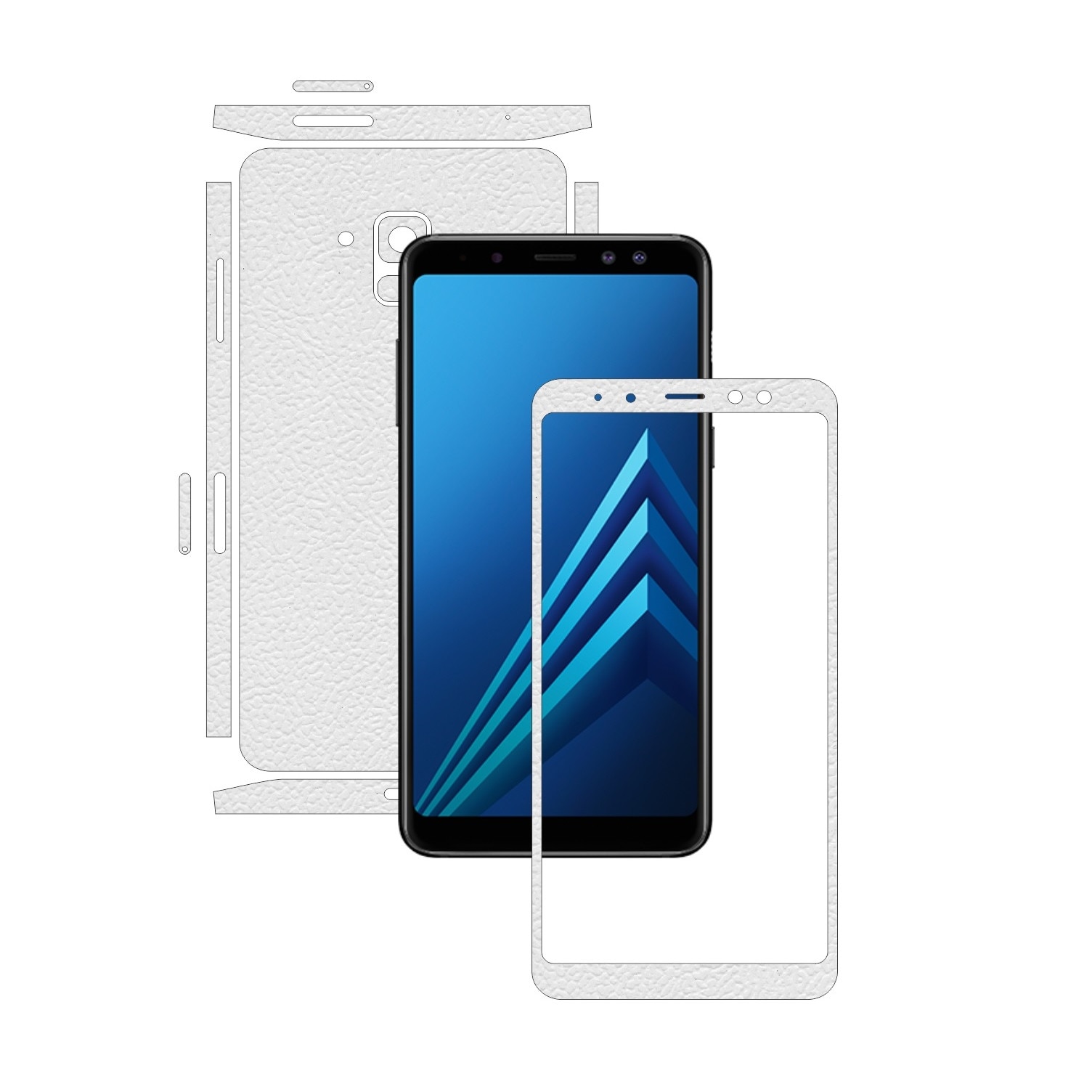 Samsung Galaxy A8+ Plus (2018) - Piele Alba - Split Cut - Folie de protectie Carbon Skinz, Skin Adeziv Full Body Cover pentru Rama Ecran,Carcasa Spate si Laterale