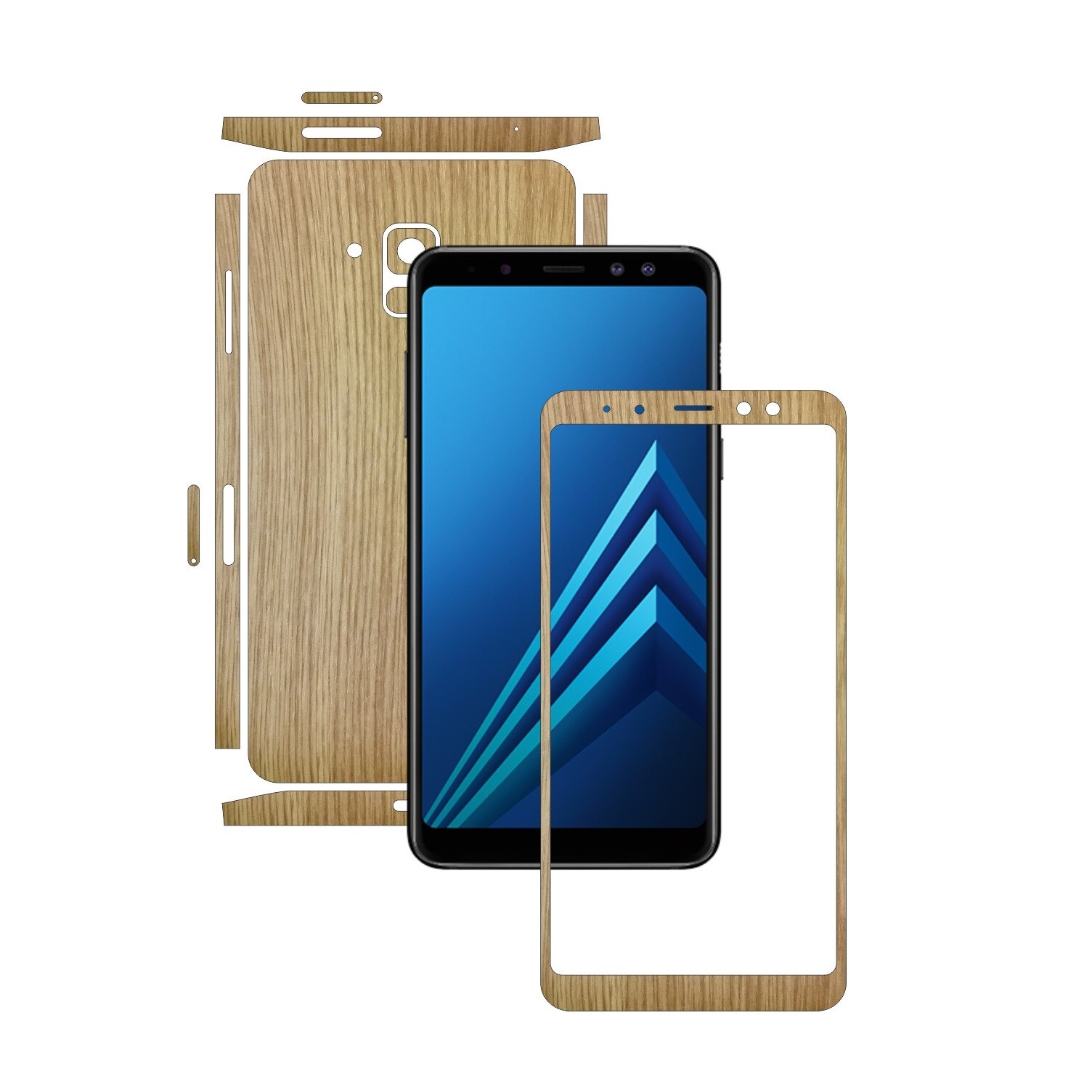 Samsung Galaxy A8+ Plus (2018) - Lemn Stejar - Split Cut - Folie de protectie Carbon Skinz, Skin Adeziv Full Body Cover pentru Rama Ecran,Carcasa Spate si Laterale