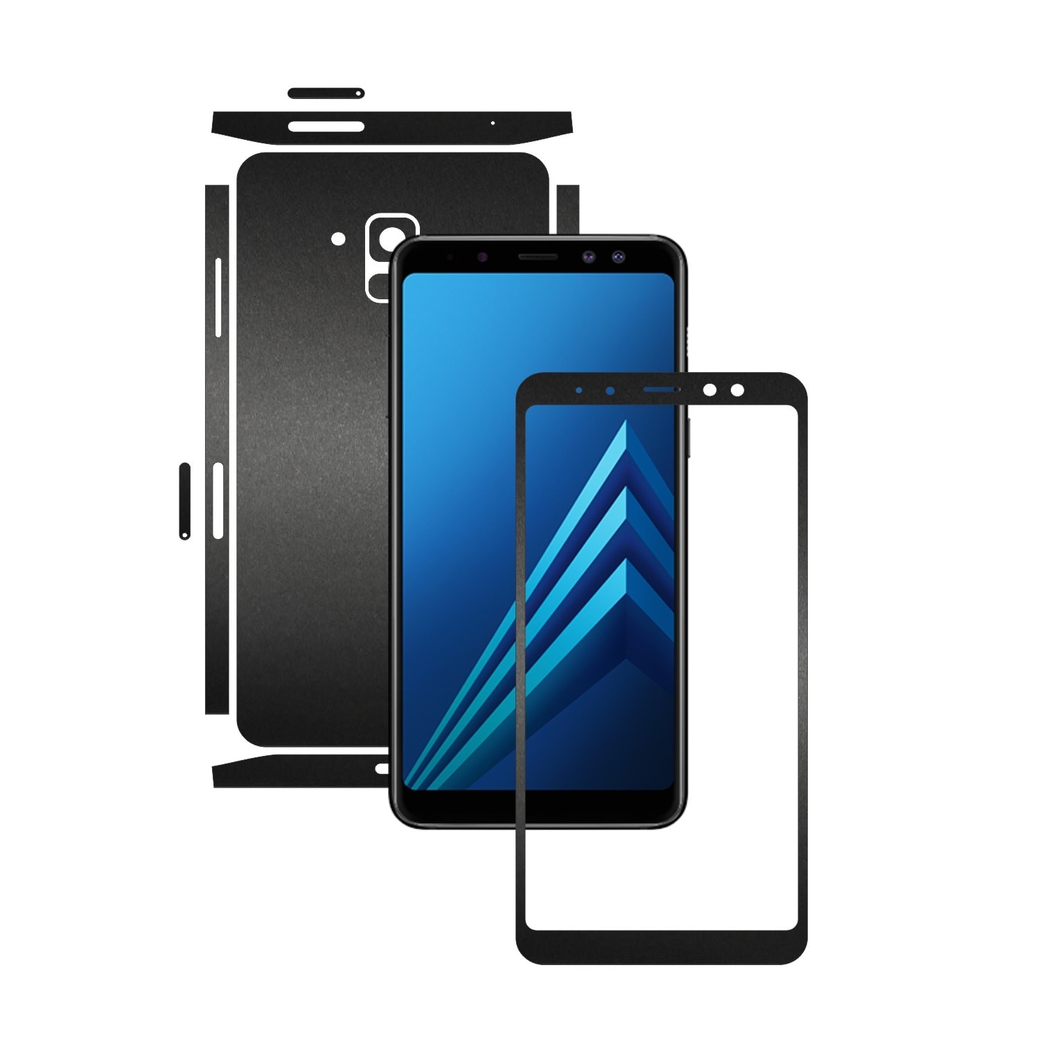 Samsung Galaxy A8+ Plus (2018) - Negru Mat - Split Cut - Folie de protectie Carbon Skinz, Skin Adeziv Full Body Cover pentru Rama Ecran,Carcasa Spate si Laterale