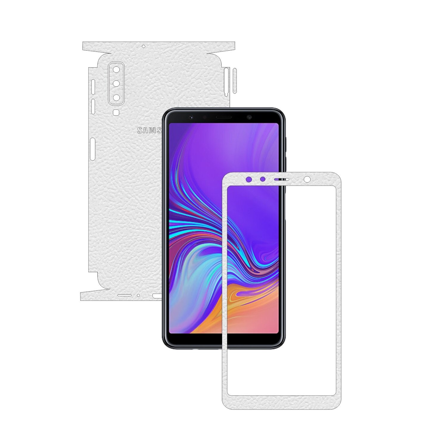 Samsung Galaxy A7 (2018) - Piele Alba - 360 Cut - Folie de protectie Carbon Skinz, Skin Adeziv Full Body Cover pentru Rama Ecran,Carcasa Spate si Laterale
