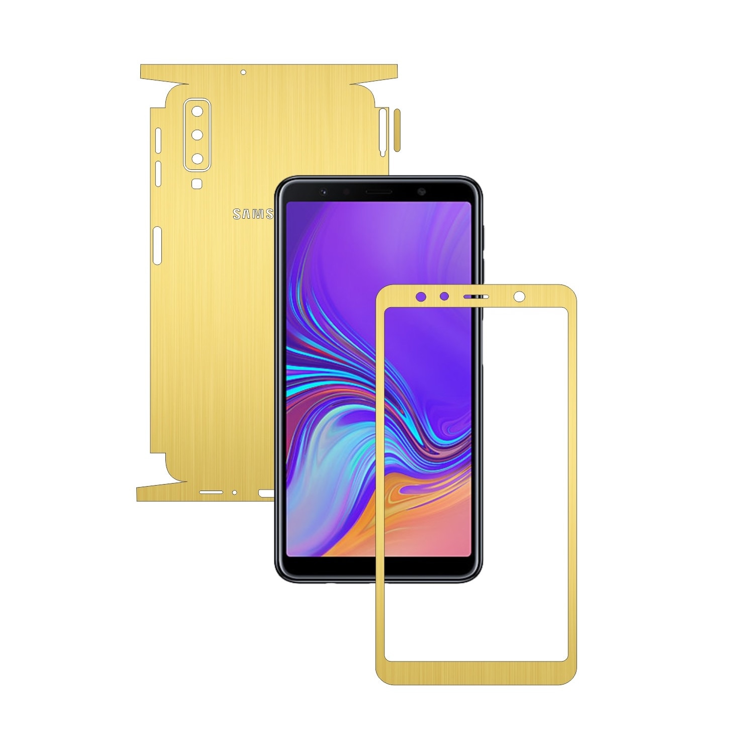 Samsung Galaxy A7 (2018) - Brushed Auriu - 360 Cut - Folie de protectie Carbon Skinz, Skin Adeziv Full Body Cover pentru Rama Ecran,Carcasa Spate si Laterale