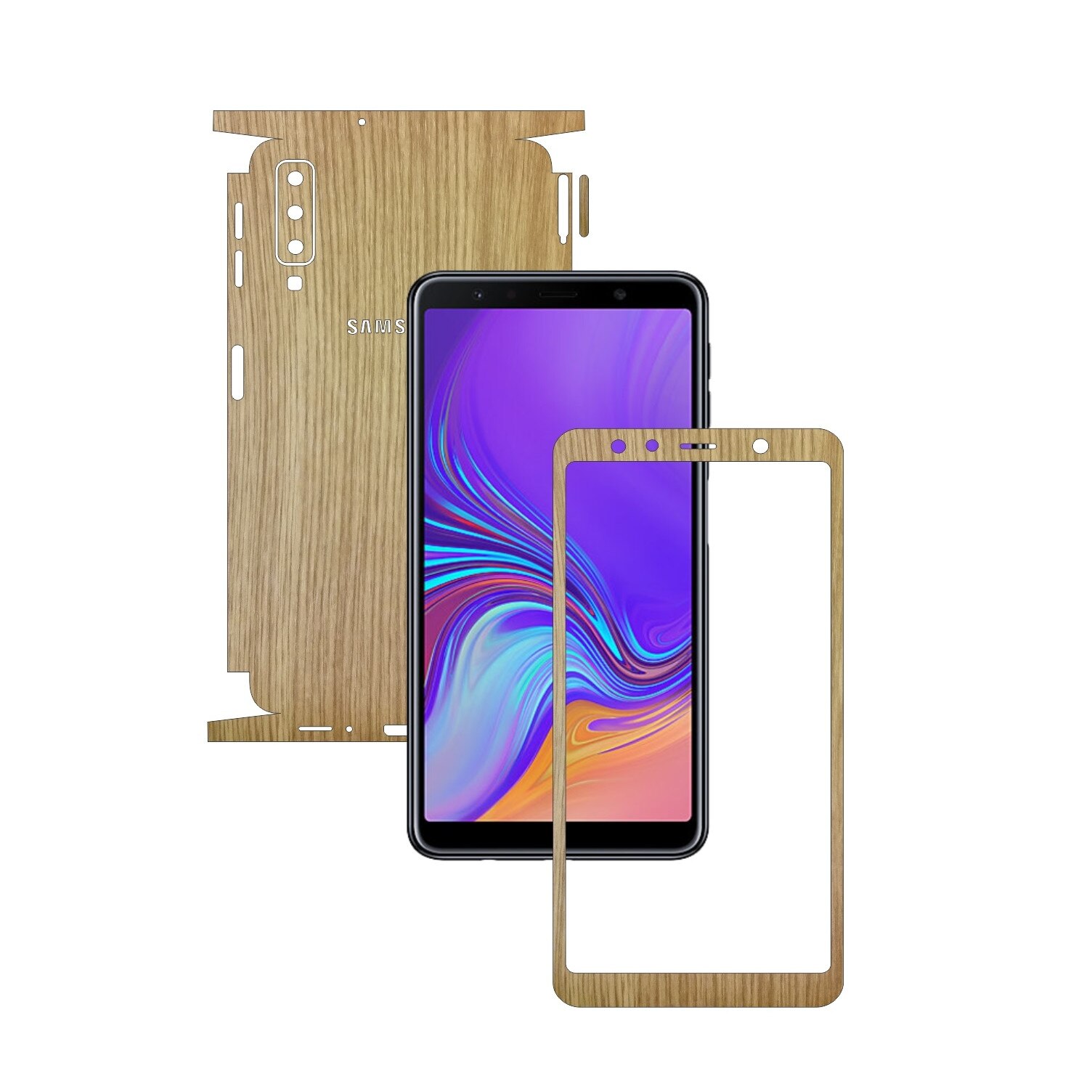 Samsung Galaxy A7 (2018) - Lemn Stejar - 360 Cut - Folie de protectie Carbon Skinz, Skin Adeziv Full Body Cover pentru Rama Ecran,Carcasa Spate si Laterale