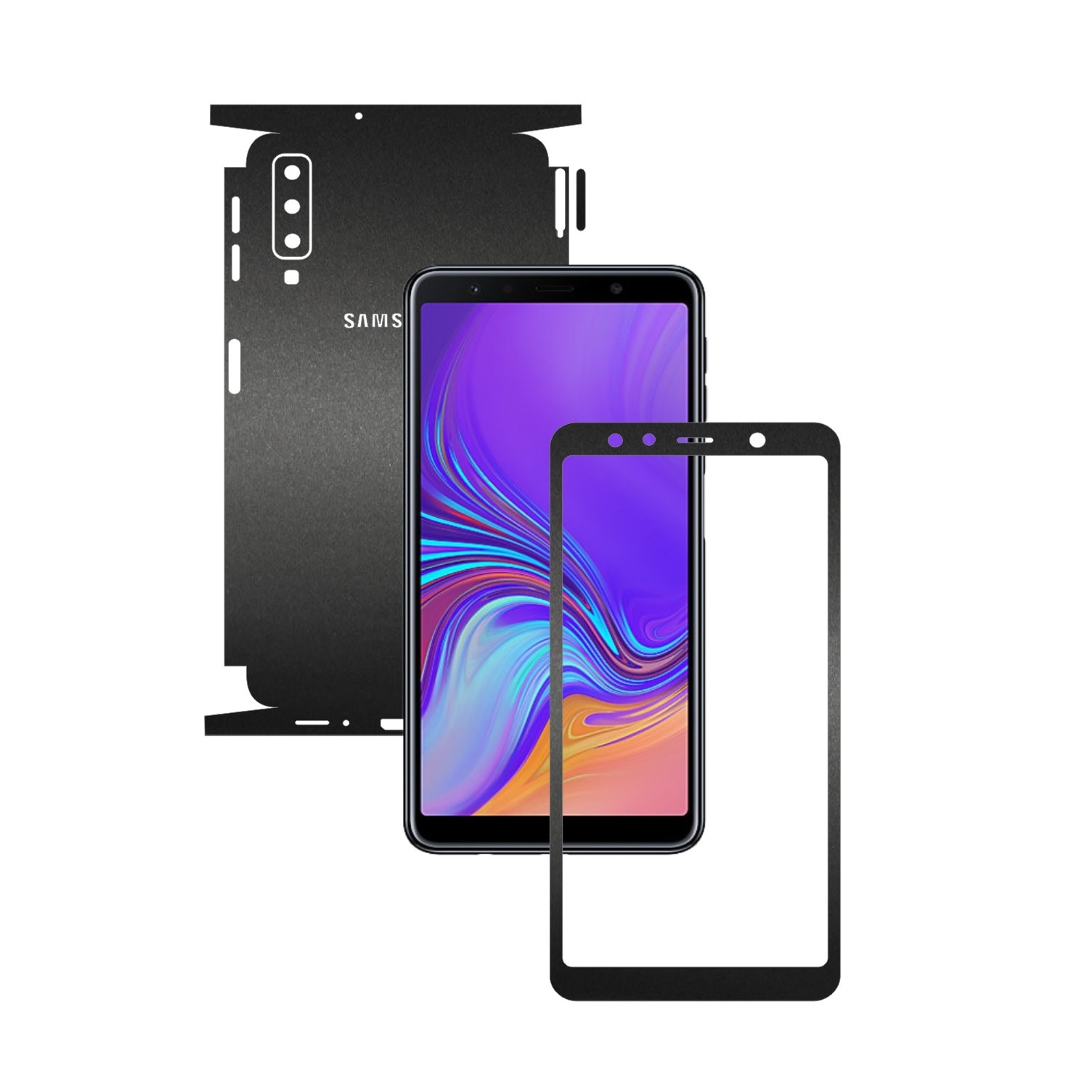 Samsung Galaxy A7 (2018) - Negru Mat - 360 Cut - Folie de protectie Carbon Skinz, Skin Adeziv Full Body Cover pentru Rama Ecran,Carcasa Spate si Laterale