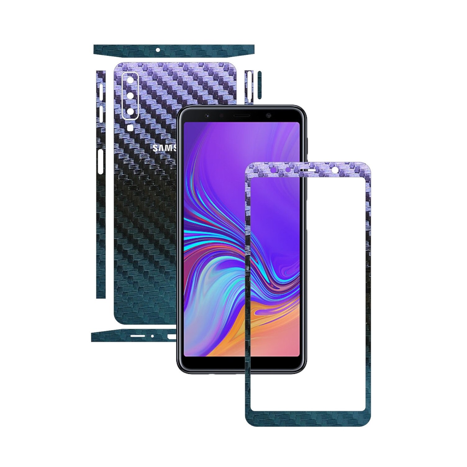 Samsung Galaxy A7 (2018) - Carbon Cameleon - Split Cut - Folie de protectie Carbon Skinz, Skin Adeziv Full Body Cover pentru Rama Ecran,Carcasa Spate si Laterale