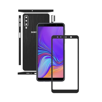 Samsung Galaxy A7 (2018) - Brushed Negru - Split Cut - Folie de protectie Carbon Skinz, Skin Adeziv Full Body Cover pentru Rama Ecran,Carcasa Spate si Laterale