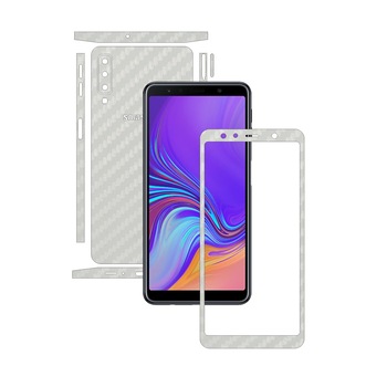 Samsung Galaxy A7 (2018) - Carbon Alb - Split Cut - Folie de protectie Carbon Skinz, Skin Adeziv Full Body Cover pentru Rama Ecran,Carcasa Spate si Laterale