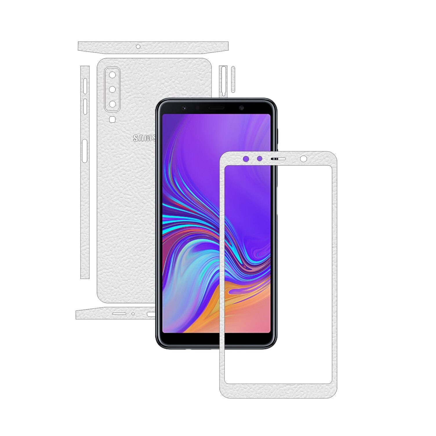 Samsung Galaxy A7 (2018) - Piele Alba - Split Cut - Folie de protectie Carbon Skinz, Skin Adeziv Full Body Cover pentru Rama Ecran,Carcasa Spate si Laterale