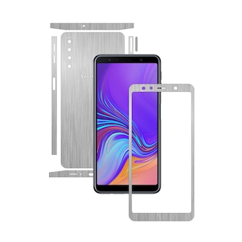 Samsung Galaxy A7 (2018) - Brushed Argintiu - Split Cut - Folie de protectie Carbon Skinz, Skin Adeziv Full Body Cover pentru Rama Ecran,Carcasa Spate si Laterale