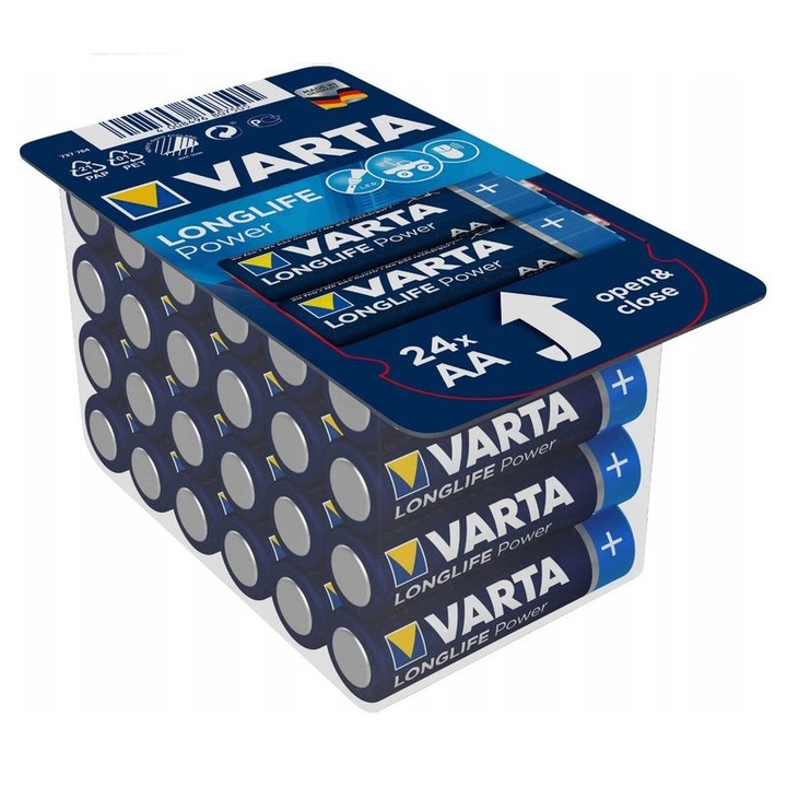 Varta Long Life Power Alkaline Elemek AA, R6, 24 elem / készlet