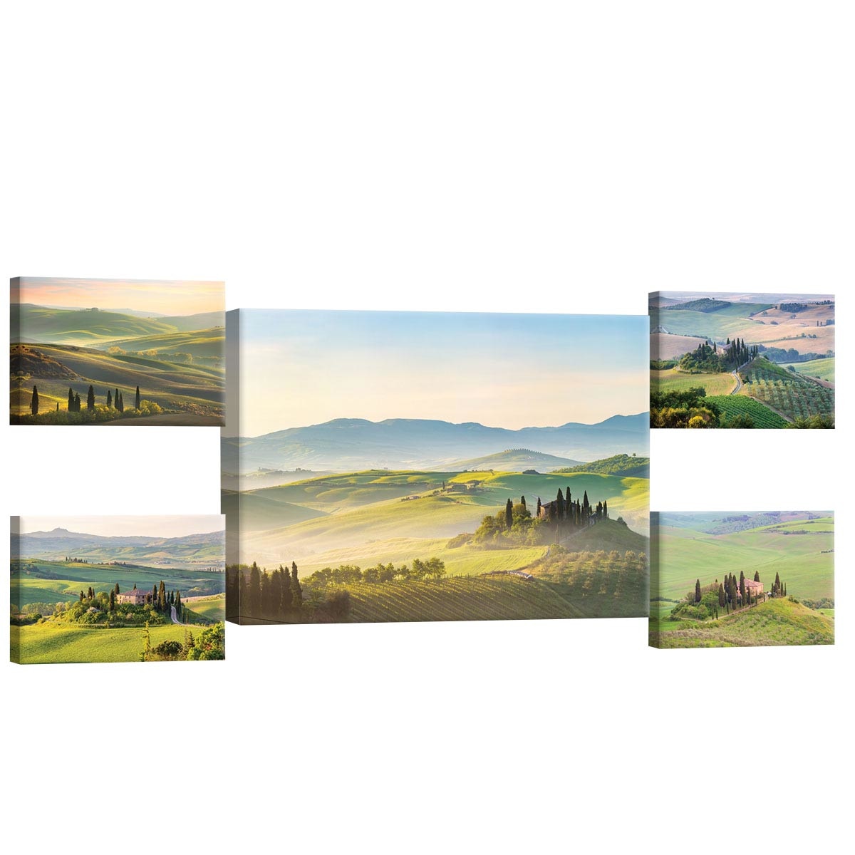 Set Tablouri DEGRETS 78625 Canvas, 50 x 134.8 cm, 5 piese (1x50x70 cm, 4x22.8x32.4 cm), Toscana