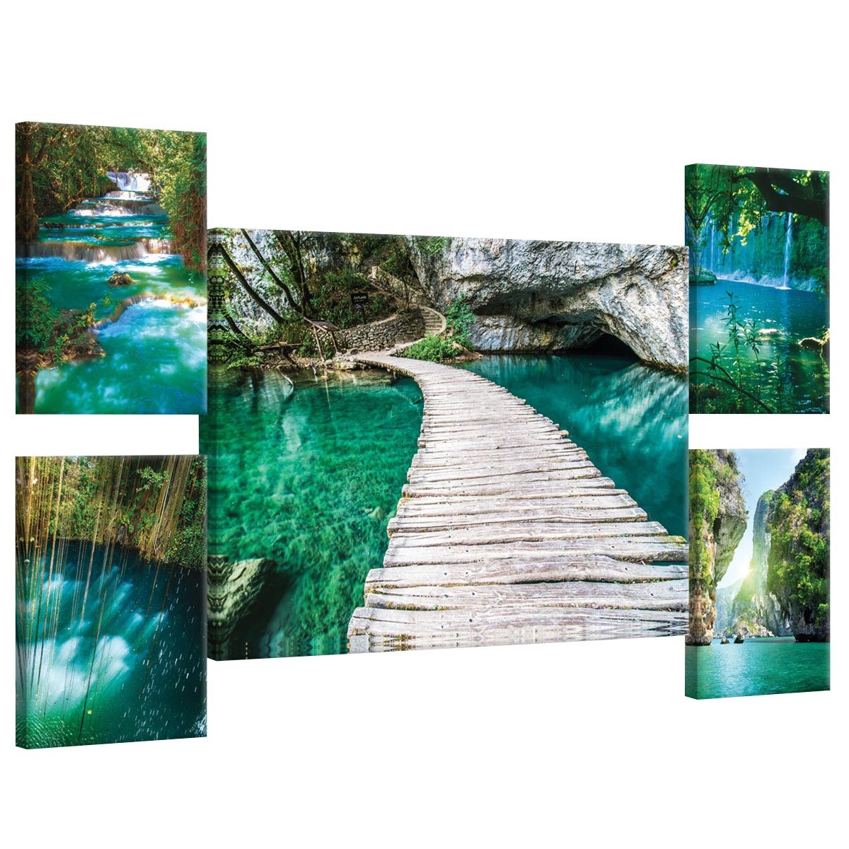 Set Tablouri DEGRETS 78629 Canvas, 50 x 134.8 cm, 5 piese (1x50x70 cm, 4x32.4x22.8 cm), Cascada magica