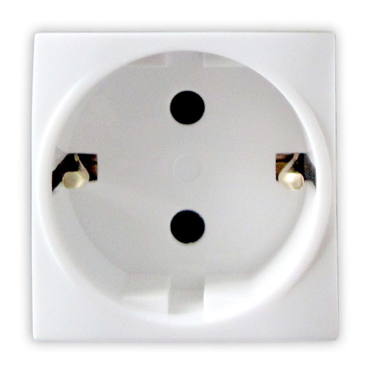 Priza simpla Hoff, incastrata, modulara - 2 module, contact de protectie, 16A, culoare alba, 46 x 45 x 41 mm