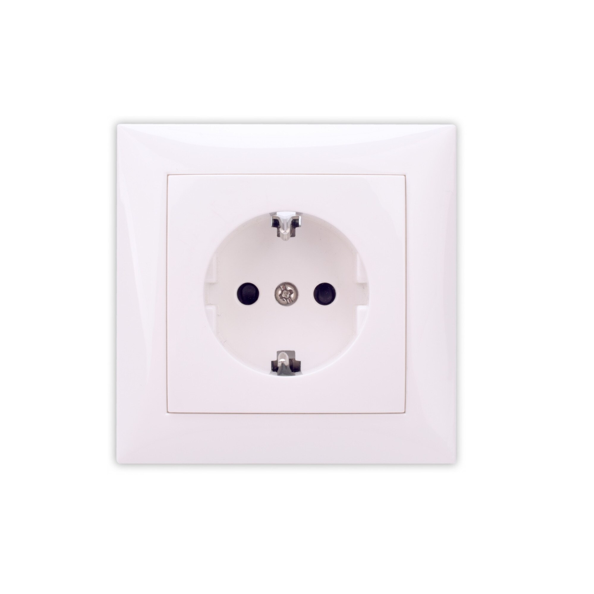 Priza simpla Hoff, incastrata, contact de protectie, 16A de culoare alba, 82 x 82 x 41 mm
