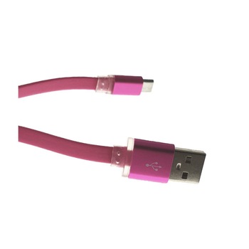 Cablu USB 2.0 la microUSB,80 cm,plat,cauciucat,roz Cablu USB 2.0 la microUSB,80 cm,plat,cauciucat,roz