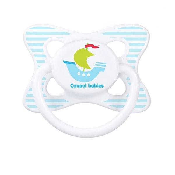 Suzeta silicon simetrica 0-6 luni cu corabie, albastru, Canpol, 23/460