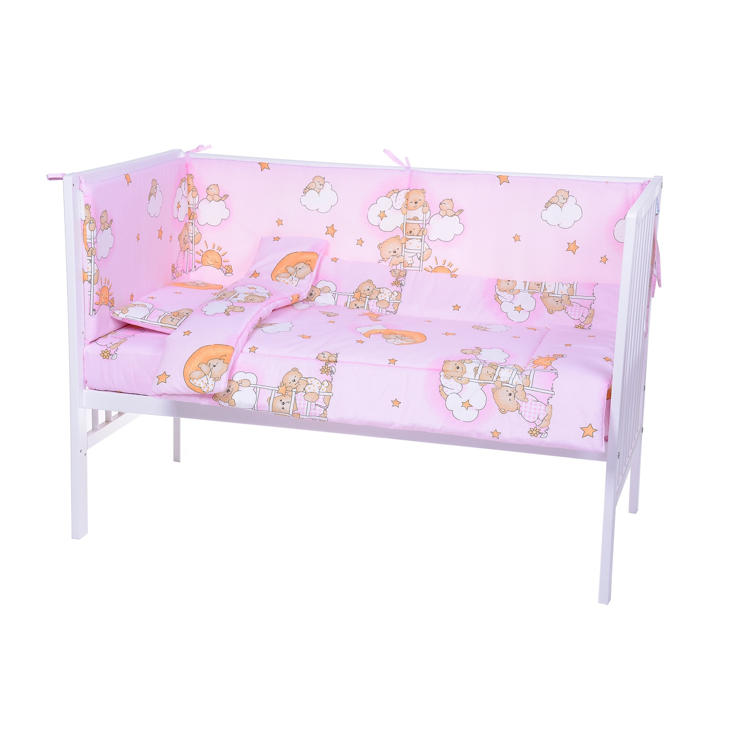 Lenjerie bumbac patut copii Bebe Royal 140*70 - 5 piese - Urs pe scara roz