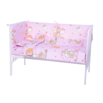 Lenjerie bumbac patut copii Bebe Royal 140*70 - 5 piese - Urs pe scara roz Lenjerie bumbac patut copii Bebe Royal 140*70 - 5 piese - Urs pe scara roz