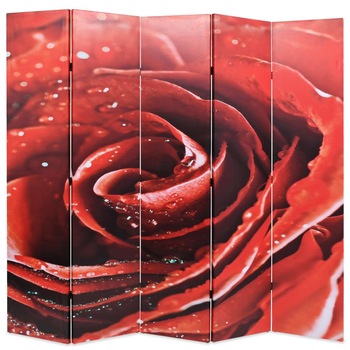 Paravan pliabila, de camera model trandafir imprimat, vidaXL, 200 x 180 cm, Rosu Paravan pliabila, de camera model trandafir imprimat, vidaXL, 200 x 180 cm, Rosu