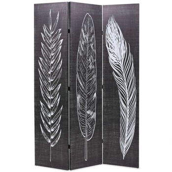 Paravan pliabil cu imprimeu pene, vidaXL, 120 x 180 cm, Negru Paravan pliabil cu imprimeu pene, vidaXL, 120 x 180 cm, Negru