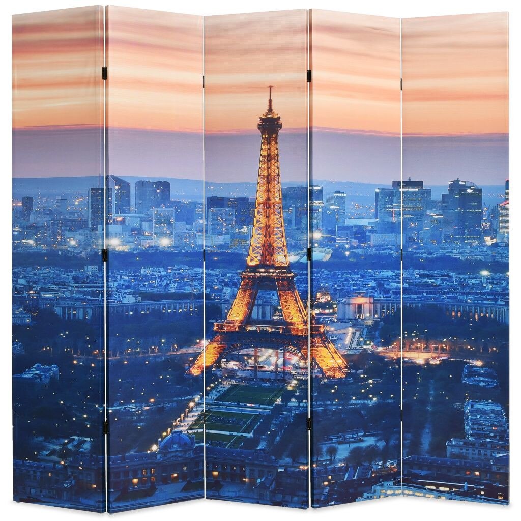 Paravan de camera, pliabil, imprimeu Paris Turnul Eiffel, vidaXL, 200 x 180 cm, Multicolor