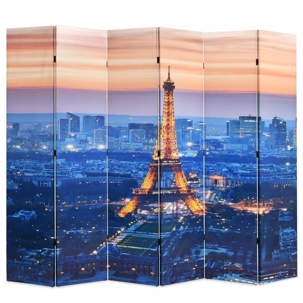 Paravan de camera, pliabil, imprimeu Paris Turnul Eiffel, vidaXL, 228 x 180 cm, Multicolor