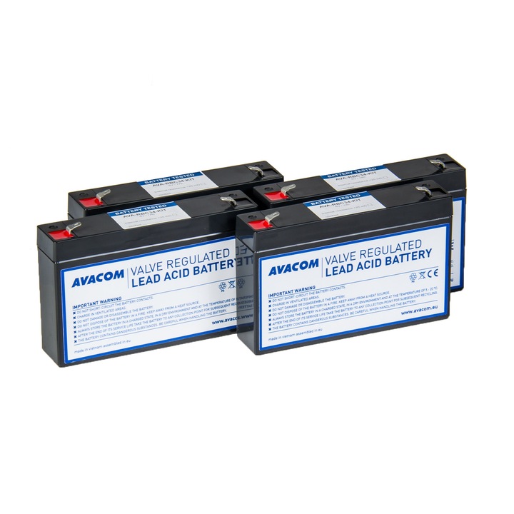 Set 4 baterii Avacom AVA-RBC34-KIT, VRLA, inlocuitor pentru APC RBC34, compatibil cu SMT750RMJ1U/SUA750RM1U/SUA1000RM1U, negru, 4 buc