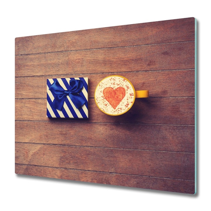 Tocator dreptunghiular din sticla Tulup, Coffee and gift, 60x52 cm, Multicolor