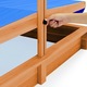 Lada de nisip Timeless Tools, Cu acoperis parasolar inclinabil, Bancute din scanduri pe laterale, Pin, 117.5 x 117.5 x 117 cm, Maro