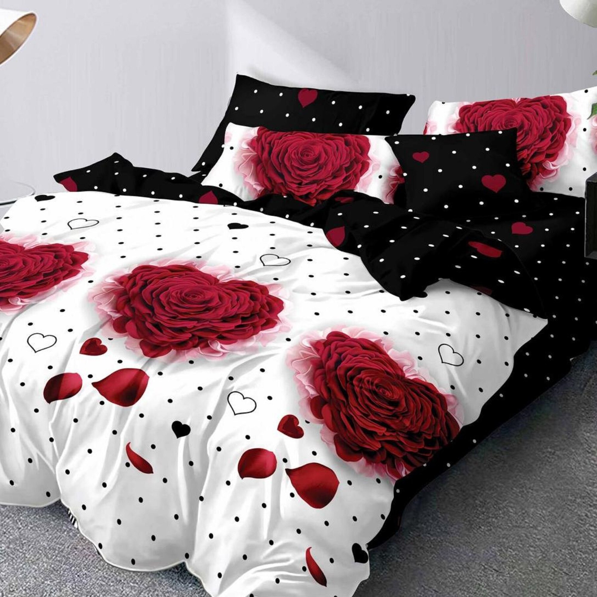Lenjerie de pat dubla din bumbac gros finet 2 persoane, 6 piese,multicolor JN811