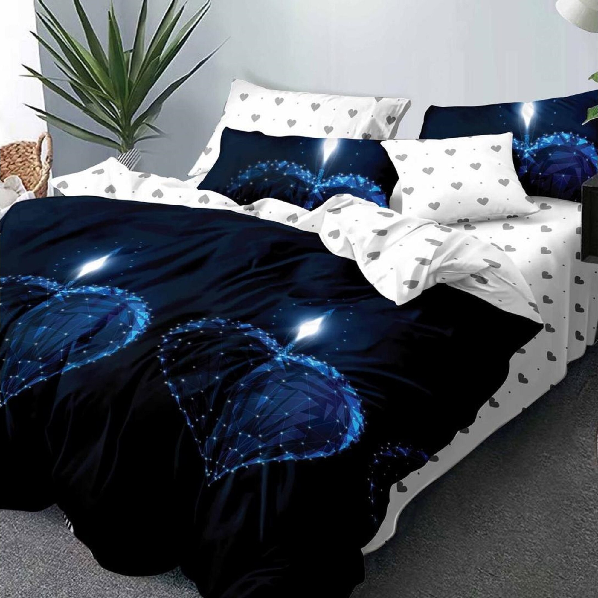 Lenjerie de pat dubla din bumbac gros finet 2 persoane, 6 piese,multicolor JN806