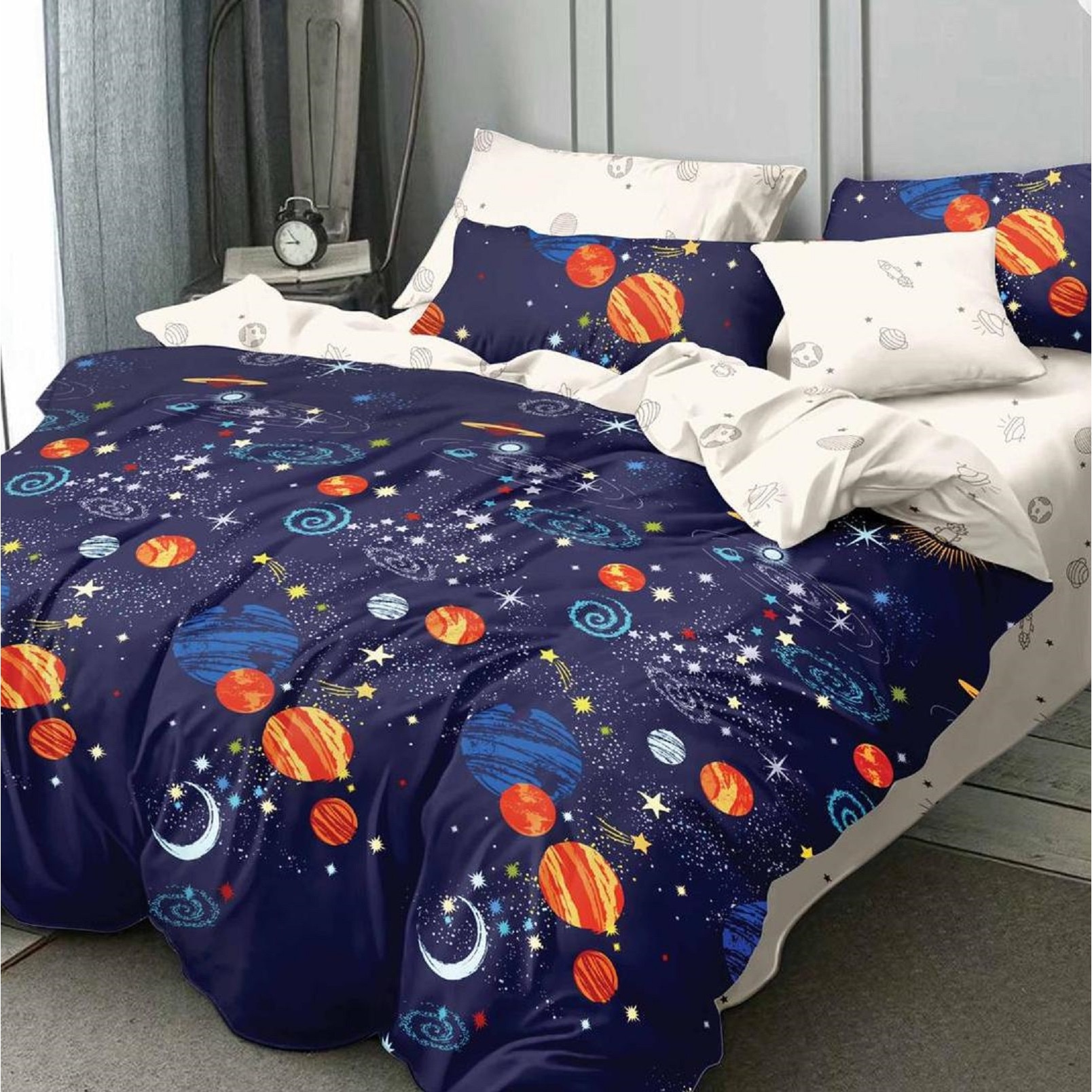 Lenjerie de pat dubla din bumbac gros finet 2 persoane, 6 piese,multicolor JN807