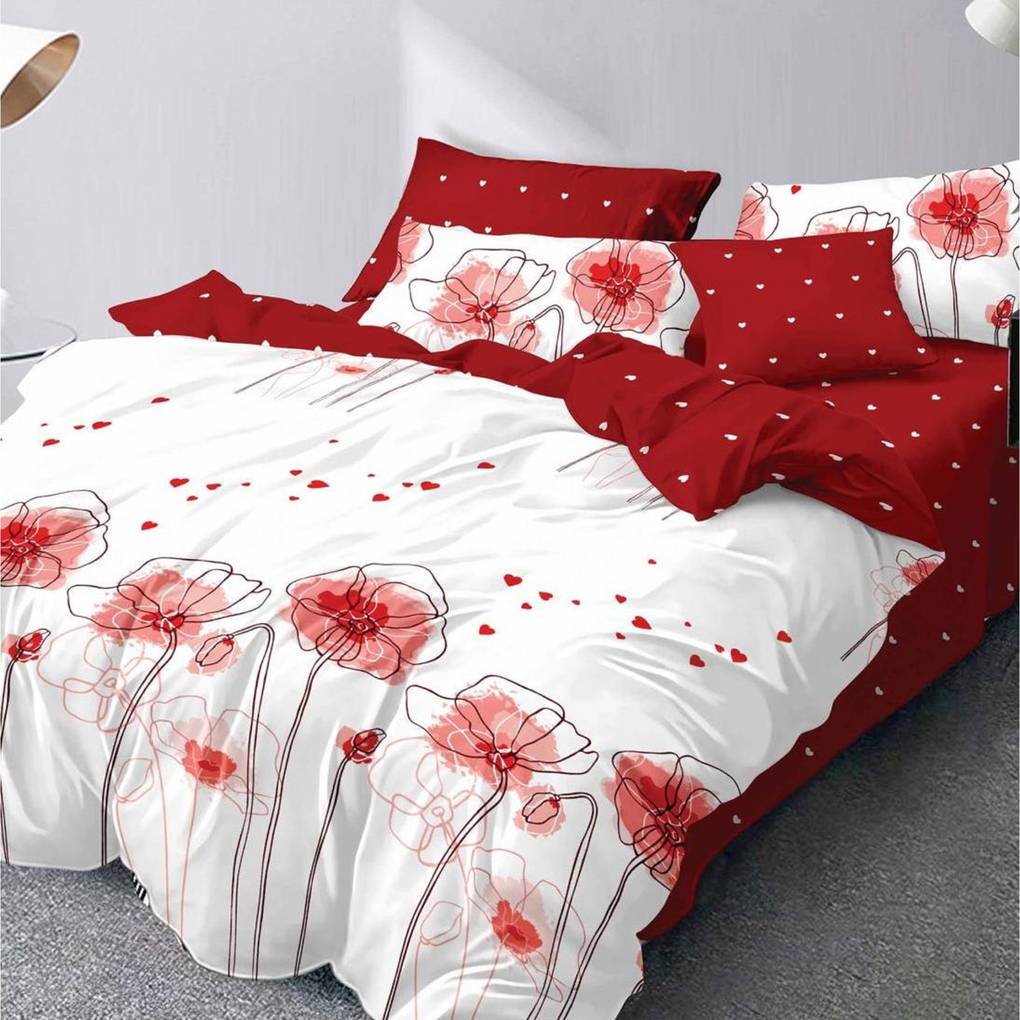 Lenjerie de pat dubla din bumbac gros finet 2 persoane, 6 piese,multicolor JN802