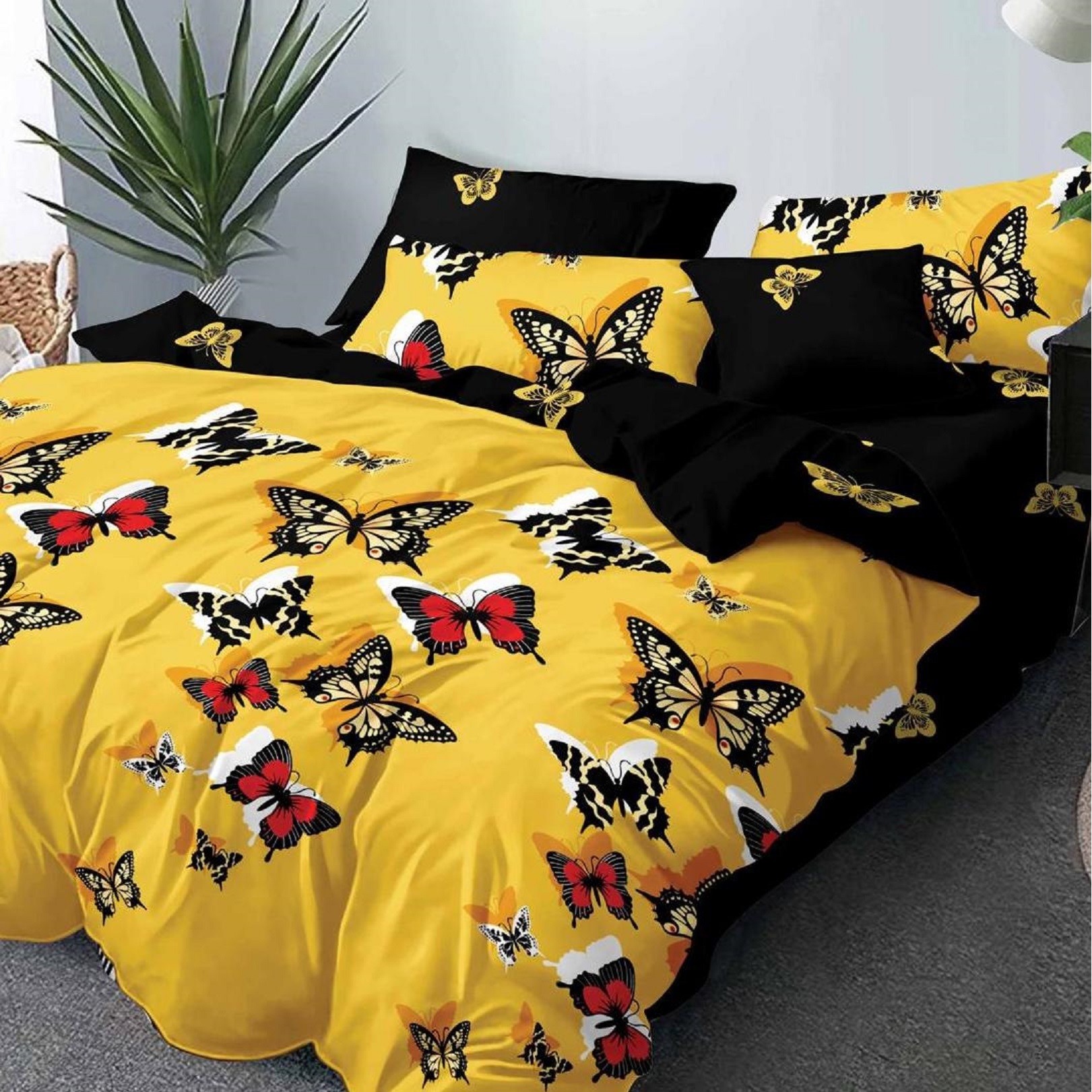 Lenjerie de pat dubla din bumbac gros finet 2 persoane, 6 piese,multicolor JN805