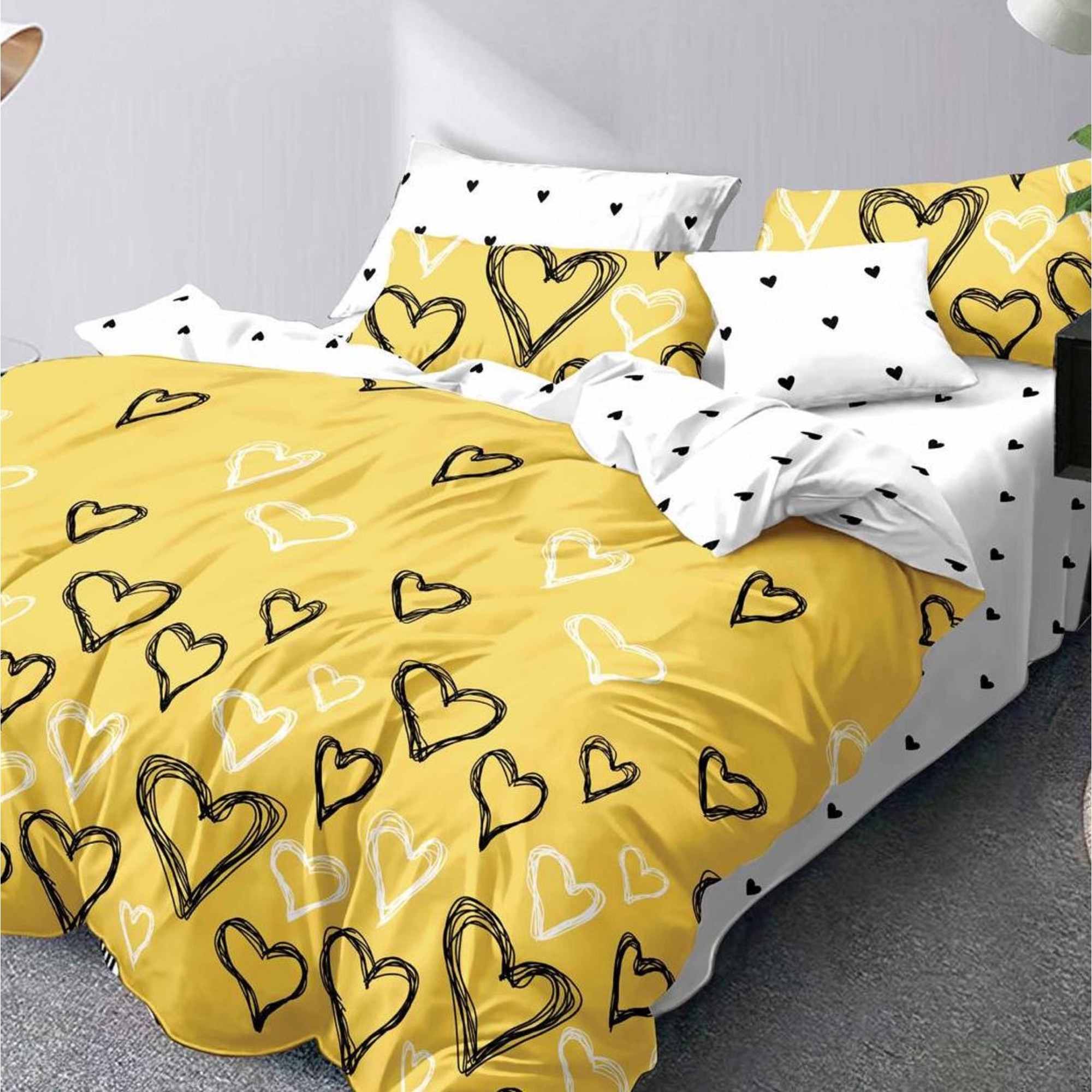 Lenjerie de pat dubla din bumbac gros finet 2 persoane, 6 piese,multicolor JN819