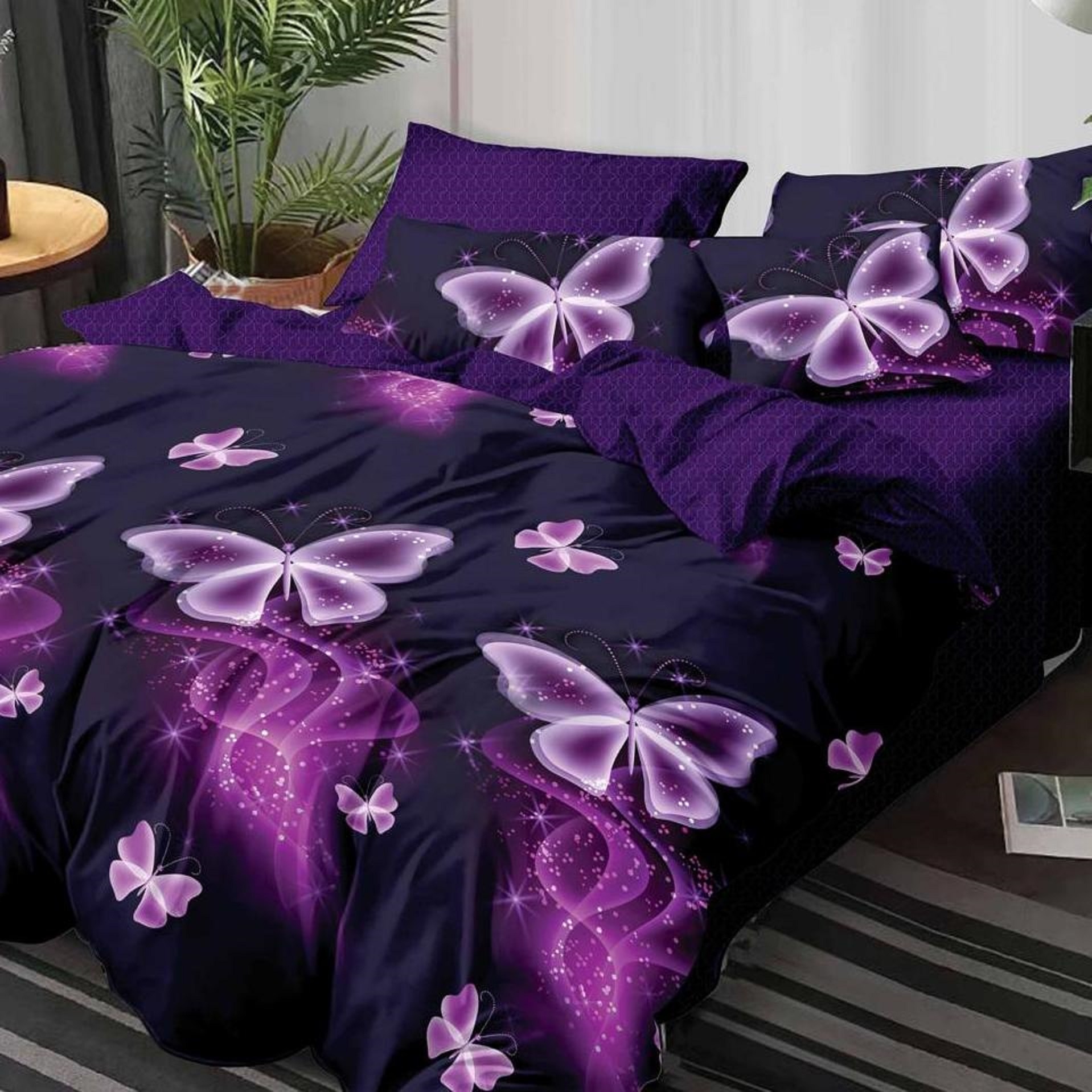 Lenjerie de pat dubla din bumbac gros finet 2 persoane, 6 piese,multicolor JN820