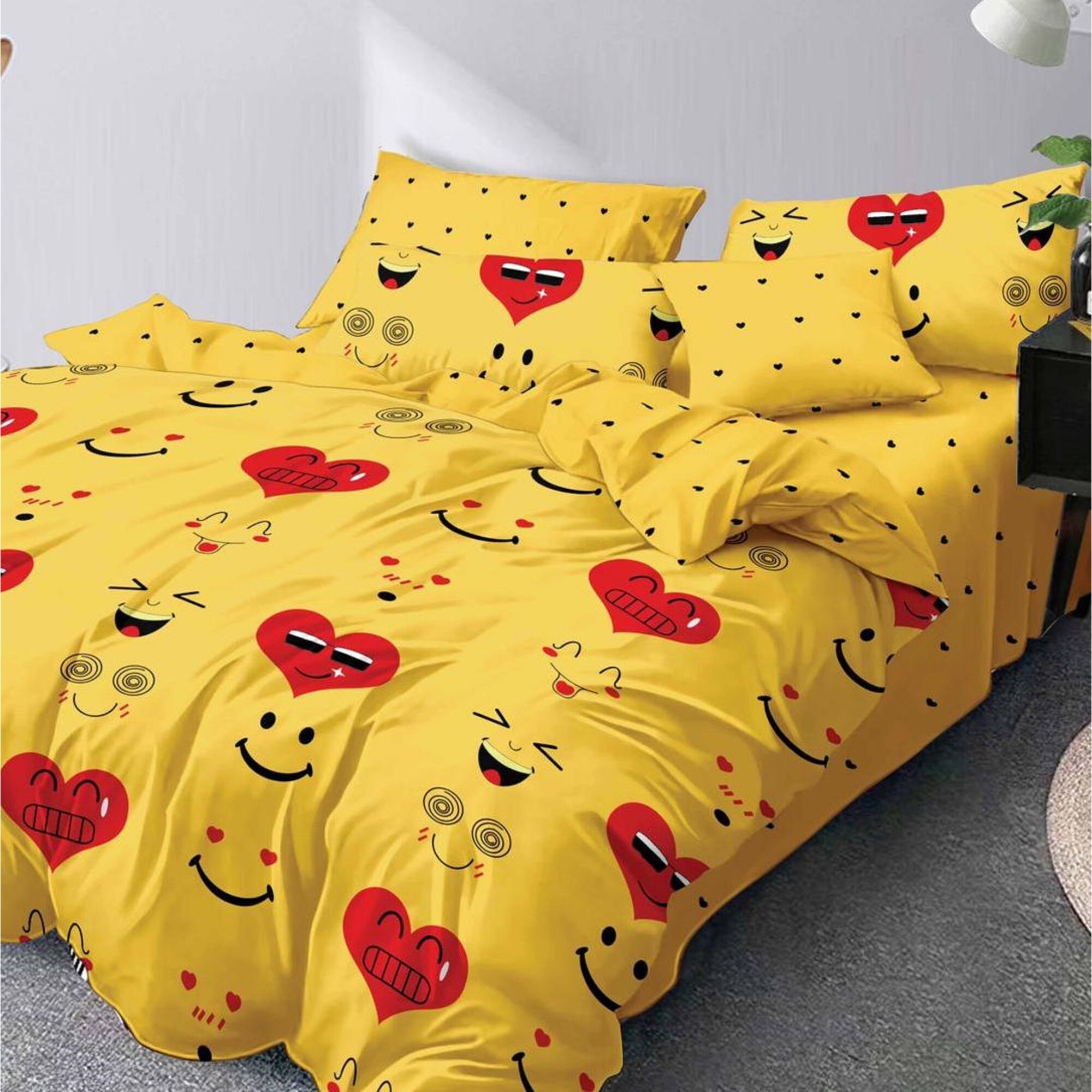 Lenjerie de pat dubla din bumbac gros finet 2 persoane, 6 piese roz/negru JN833