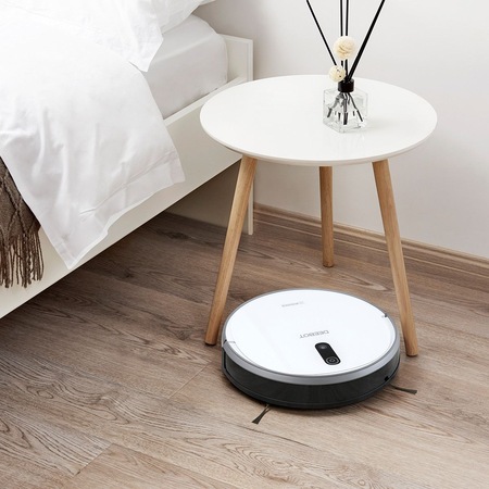 Robot de aspirare Ecovacs Deebot 710, App, Mod Max, Curatare uscata, Smart Navi, Anti-Collision, Google Home si Amazon Echo, Telecomanda, Alb