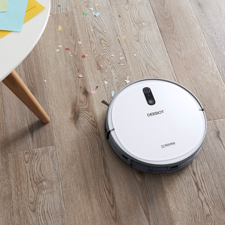 Robot de aspirare Ecovacs Deebot 710, App, Mod Max, Curatare uscata, Smart Navi, Anti-Collision, Google Home si Amazon Echo, Telecomanda, Alb