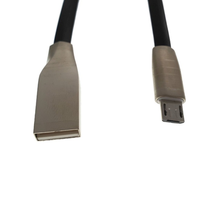 Cablu de incarcare-sincronizare microUSB, mufe cu invelisul metalic, negru 1 m