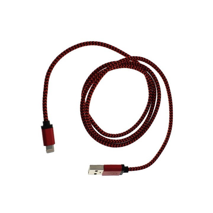Cablu USB 2.0 lightning, invelis textil,100cm, rosu cu negru