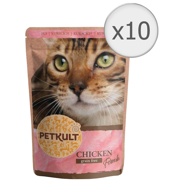 Hrana umeda pentru pisici Petkult, Pui, 10x100g