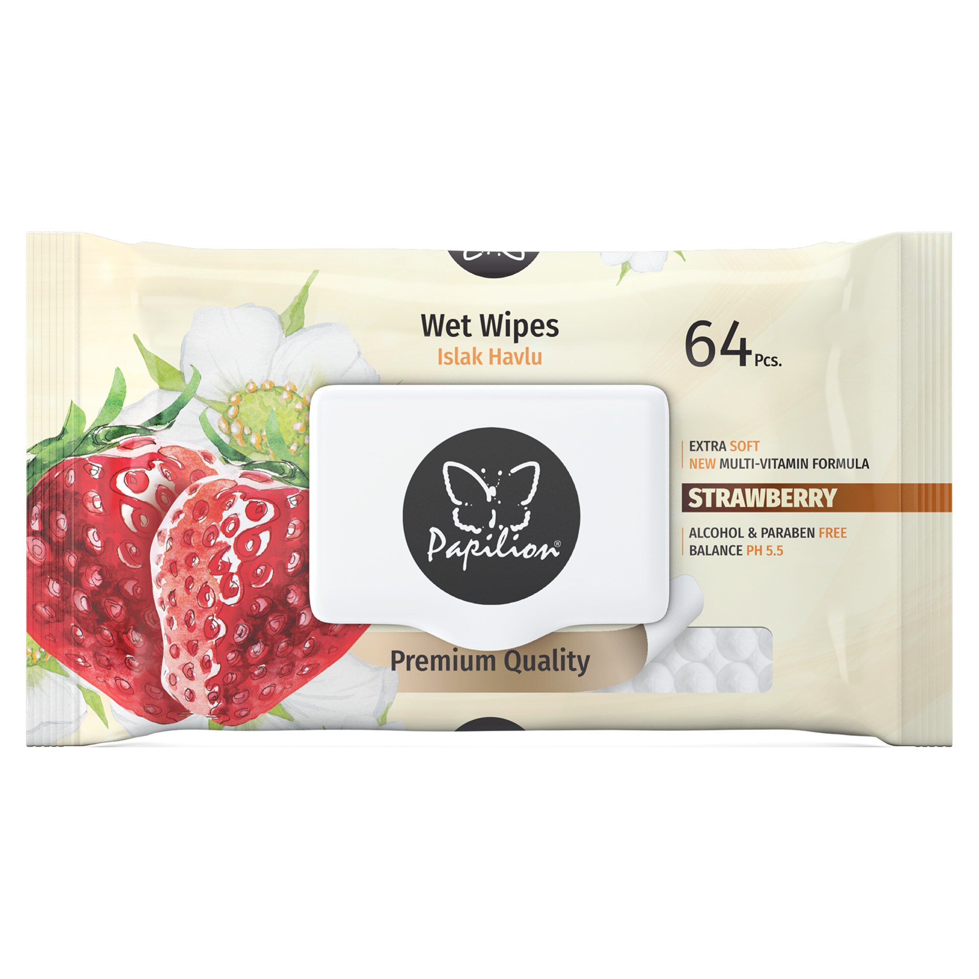 Servetele umede Papilion Strawberry cu capac, 64buc
