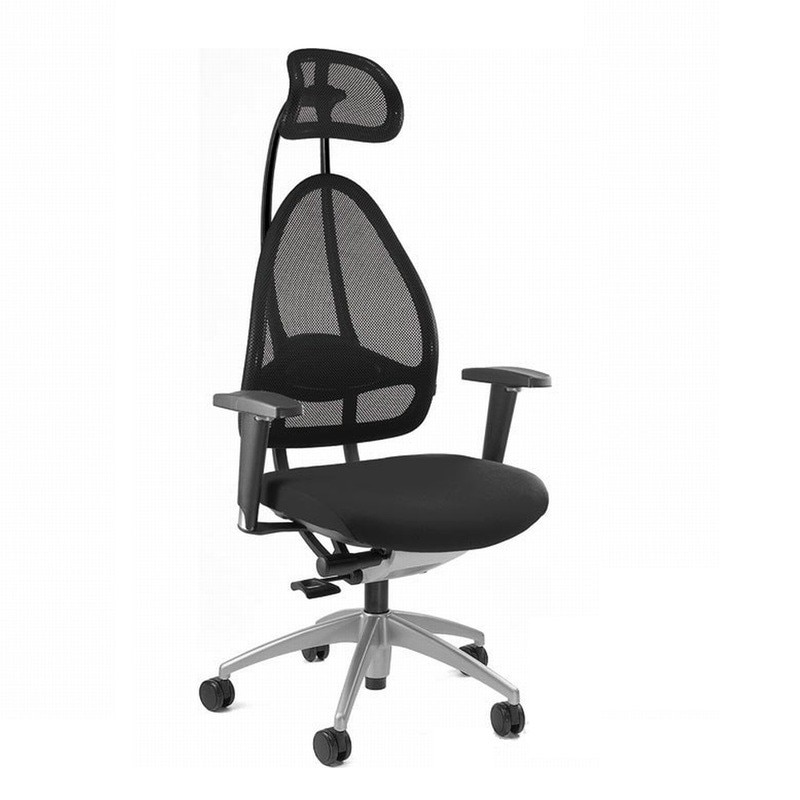 Scaun ergonomic Open Art 10, cu brate reglabile si baza aluminiu, Negru