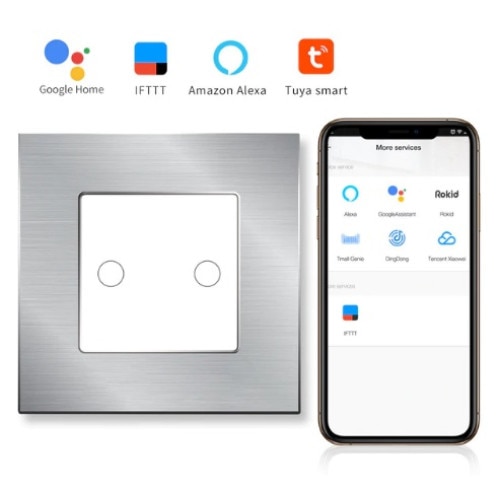 Intrerupator inteligent DeLuxe dublu tactil WIFI+RF compatibil Google Home si Alexa M2