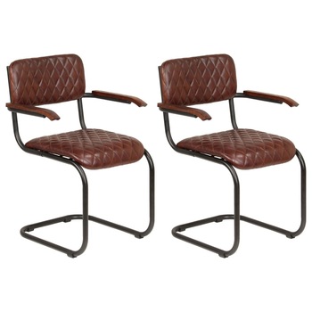 Set de 2 scaune de bucatarie, vidaXL, Piele naturala, Maro, 53 x 57 x 85 cm Set de 2 scaune de bucatarie, vidaXL, Piele naturala, Maro, 53 x 57 x 85 cm