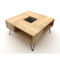 Masa cafea patrata cu spatii depozitare si picioare metalice Lord Modella, Stejar natur/negru, 80 x 80 x 38.6 cm, pal 18 mm