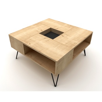 Masa cafea patrata cu spatii depozitare si picioare metalice Lord Modella, Stejar natur/negru, 80 x 80 x 38.6 cm, pal 18 mm Masa cafea patrata cu spatii depozitare si picioare metalice Lord Modella, Stejar natur/negru, 80 x 80 x 38.6 cm, pal 18 mm